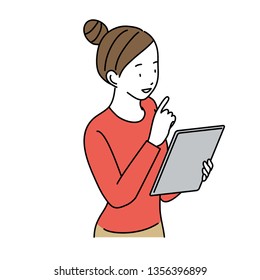 Vector illustration of a smiling woman using a tablet
