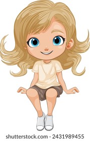 Vector illustration of a smiling young girl seated