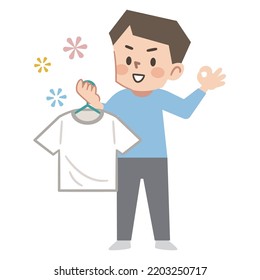 Vector illustration of a smiling young man holding laundry