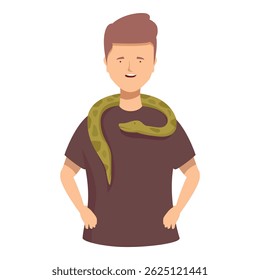 Vector illustration of a smiling young man with a green snake around his neck