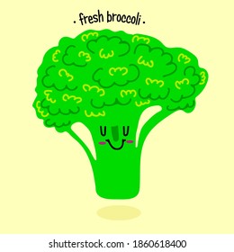 Ilustración vectorial del asador de brócoli lindo. Icono de personaje de dibujos animados de estilo plano aislado. Alimentación sana, nutrición, vegetariana, concepto de HLS
