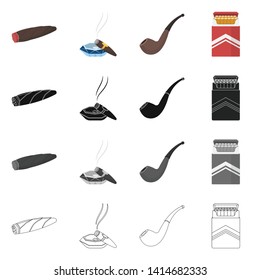 Vector illustration of smoke and no logo. Set of smoke and stop stock vector illustration.