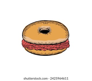 Vector illustration of a smoked salmon bagel