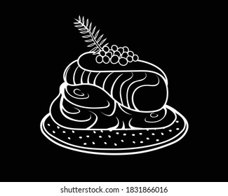 Vector Illustration Of Smoked Salmon With Salmon Mouse On A Blini Topped With Caviar