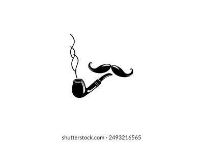 Ilustración vectorial de una pipa de fumar y bigote	