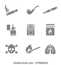 Vector illustration of smoking silhouette icons set. 9 elements