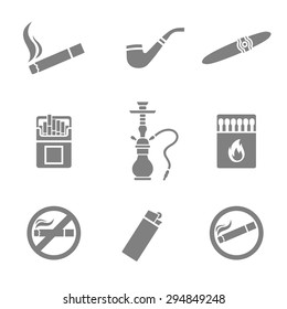 Vector illustration of smoking silhouette icons set. 9 elements