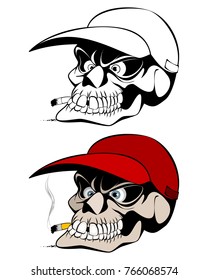 Vector illustration of smoking skull in cap
