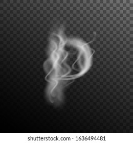 Vector illustration. Smoky letter P. Element of the foggy alphabet. Smoke effect design.