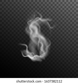 Vector illustration. Smoky letter S. Element of the foggy alphabet. Smoke effect design.