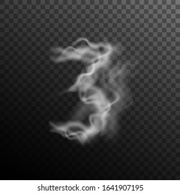 Vector illustration. Smoky number Three. Element of the foggy symbols. Smoke effect design.