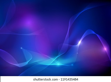 Vector illustration smooth lines in dark blue color background. Hi tech digital technology concept. Abstract futuristic, shiny lines background