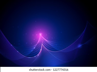 Vector illustration smooth lines in dark blue color background. Hi tech digital technology concept. Abstract futuristic, shiny lines background