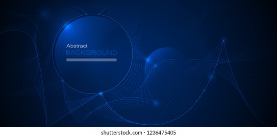 Vector illustration smooth lines in dark blue color background. Hi tech digital technology concept. Abstract futuristic, shiny lines background