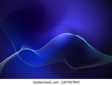 Vector illustration smooth lines in dark blue color background. Hi tech digital technology concept. Abstract futuristic, shiny lines background