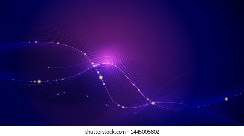 Vector illustration smooth lines in dark blue color background. Hi tech digital technology concept. Abstract futuristic, shiny lines background