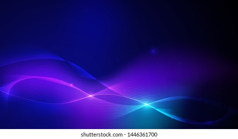 Vector illustration smooth lines in dark blue color background. Hi tech digital technology concept. Abstract futuristic, shiny lines background
