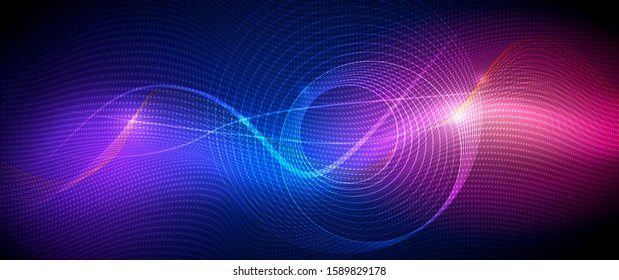 Vector illustration smooth lines in dark blue color background. Hi tech digital technology concept. Abstract futuristic, shiny lines background