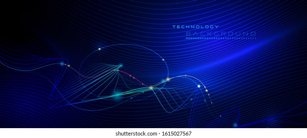 Vector illustration smooth lines in dark blue color background. Hi tech digital technology concept. Abstract futuristic, shiny lines background - Shutterstock ID 1615027567