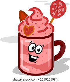 Vector Illustration Smoothie in A Cup with 'Kawai'  Happy Face Expression