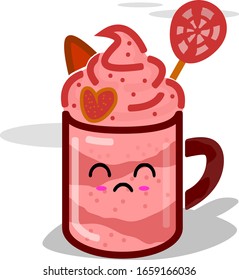 Vector Illustration Smoothie in A Cup with 'Kawai' Disapproval Face Expression