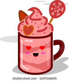 Vector Illustration Smoothie in A Cup with 'Kawai' Kiss Face Expression