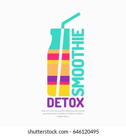 Vector illustration of a smoothie detox with a bottle and a straw. A poster on the topic of healthy eating in a bright, flat style