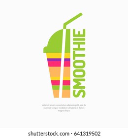 Vector illustration of a smoothie, with a glass and a straw. A poster on the topic of healthy eating in a bright, flat style