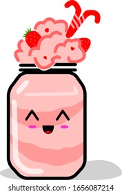 Vector Illustration Smoothie with Kawaii  Embarrassed Smile Face Expressions