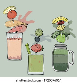 vector illustration smoothies from different vegetables and berries.for health and body cleansing.