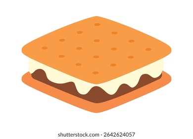Vector illustration of smore sandwich with chocolate and marshmallow between two cookies. Clipart image isolated on background.