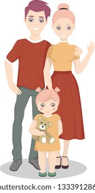 Vector Illustration of smyling family. Mother, father and daughter on isolated white background.