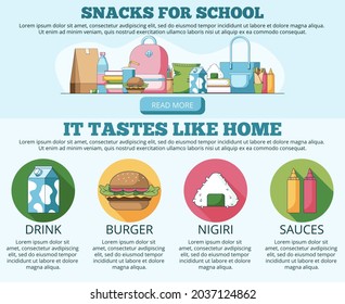 Vector Illustration of snacks for school Website Banner and Landing Page. Vector illustration