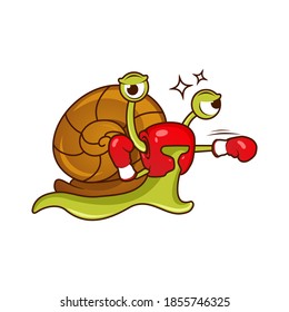 Vector illustration of Snail with boxing gloves cartoon