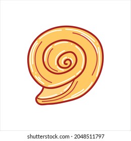 Vector illustration of a snail bun with cinnamon, an isolated element on a white background in a cartoon style. Illustration for cafes, menus, shops, icons, fabrics.