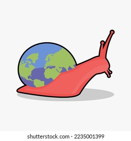 Vektorgrafik einer Schnecke, die die Erde trägt, was bedeutet, dass die Weltwirtschaft langsamer wird