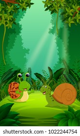 vector illustration of Snail in the clear and green forest
