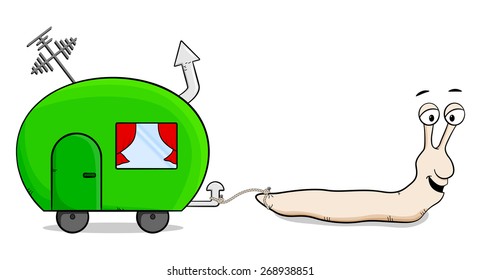 vector illustration of a  snail goes caravaning