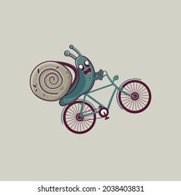 vector illustration of a snail going to school on a bicycle