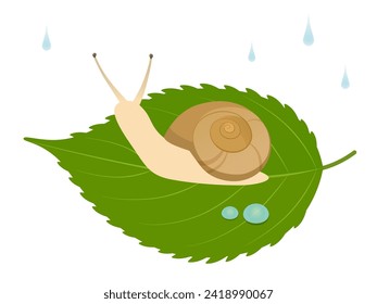 Ilustración vectorial de un caracol en una hoja