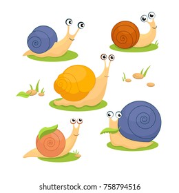 Vector illustration of snails cartoon on white background.