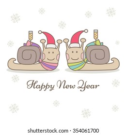 Vector illustration of snails with glasses of champagne.