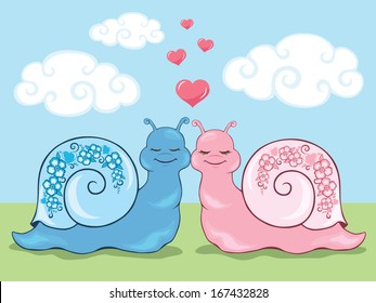 Vector illustration with snails in love