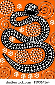 Vector illustration of snake in aboriginal style.