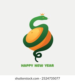 Vector illustration with snake around mandarin on white background. New Year symbol of Chinese calendar 2025. Chinese sign.