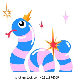 Vector illustration snake, bright hand drawn, Abstract comic icon, flat cartoon character in children's style