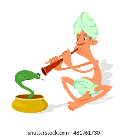 vector illustration of a snake charmer, cartoon character