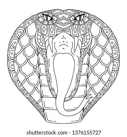 Vector illustration of snake, chinese horoscope sign. Card, coloring page, tattoo, t-shirt, poster, print design.