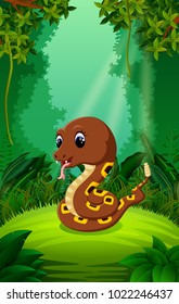vector illustration of Snake in the clear and green forest
