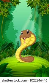 vector illustration of Snake in the clear and green forest